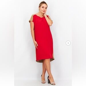 Armani Exchange Red and cream midi dress